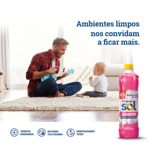 Girando Sol Desinfetante Perfumado Jasmim 500Ml Desinfetante Líquido De Uso Geral Rosa Elimina 99 9%