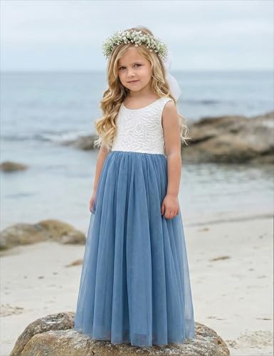 Image of 2Bunnies Girl Peony Lace Back A-Line Straight Tutu Tulle Party Flower Girl Dress