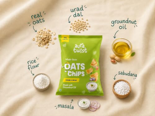 Image of Aura Twist Oats Chips Combo, Pack of(3+3)| High Protein & High Fiber Snack | No Palm Oil, No Maida | Indian Masala & Cream & Onion