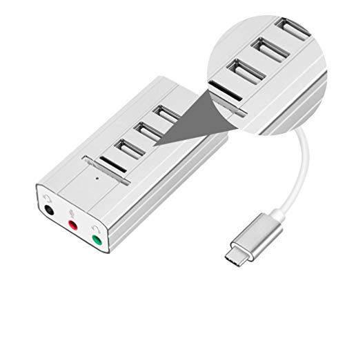ULTECHNOVO Adaptador de Ãudio Usb Placa de Som EstÃ©reo Externo 3 Portas Tipo-C Conversor Adaptador