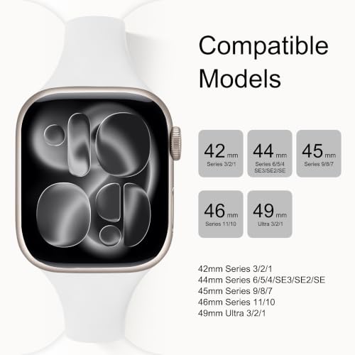 Image of Lerobo 6 pack Silicone Slim bands Compatible for Apple Watch Band 42mm 44mm 45mm 46mm, Slim Thin Sport Strap Wristband for iWatch Series 11 /10 /9 /8 /7 /6 /5 /4 /SE /Ultra /3 /2 /1 Women Men