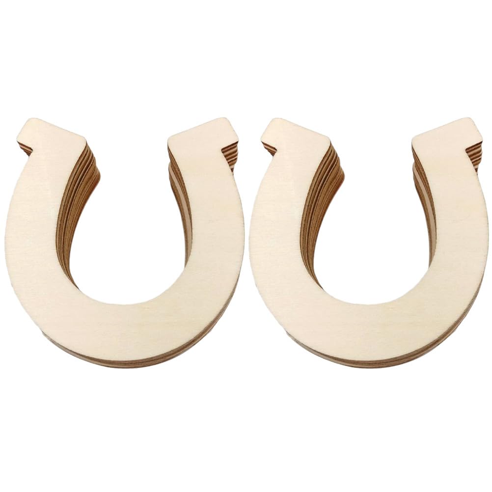 VILLCASE 20pcs Horseshoe Shape Unfinished Wooden Cutouts, Graffiti Horseshoe Wooden Slices, Wood Chips for Boys and Girls Painting, Hainging and Decorating