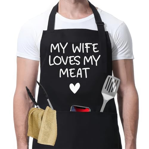 Funny Men's Apron with Pockets, Adjustable Neck Strap, Waterproof Cooking & Grilling Apron for Husband, Dad, BBQ, Birthday & Christmas Gifts(A)