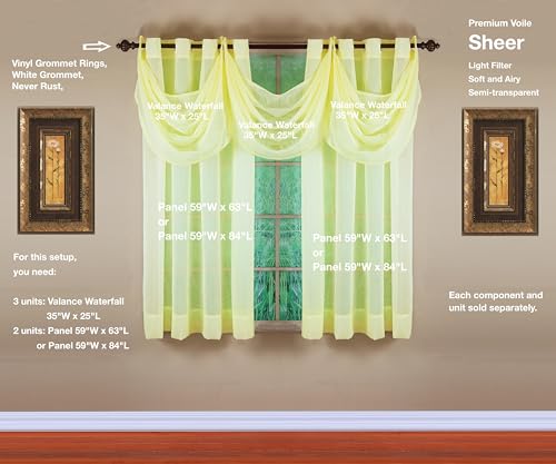 Image of Today's Curtain, Emelia Grommet Sheer Panel 63 inch Yellow, 59 inch W x 63 inch L