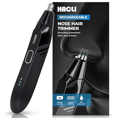 HACLI Nose Hair Trimmer for Men - Electric Ear Nose Hair Clipper with Replaceable Stainless Steel Blade, Powerful 8000RPM Motor, Wet/Dry Use, Travel Lock, Portable Design USB Rechargeable, Black