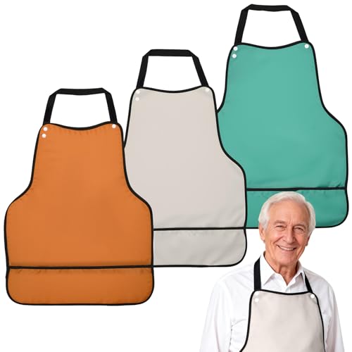 DAOLONG Adult Bibs 3 Pcs Adjustable Adult Bibs for Men/Women/Elderly Seniors Waterproof Washable Clothing Protector with Upgraded Crumb Catcher for Eating Feeding Daily Use