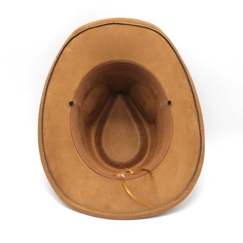 Image of Unisex Western Suede Cowboy Cowgirl Hat Classic Wide Brim Fedora Hat for Men &Women