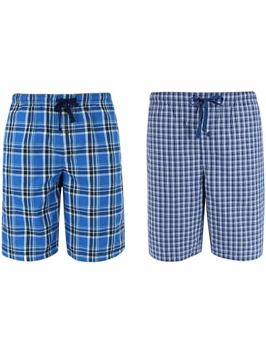 Image of Hanes Men's Big and Tall Woven Cotton Pajama Sleep Shorts (Pack of 2), 5X, Galapagos Blue and Navy