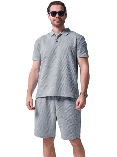 DONYKARRY 2 Pièces Homme Ensemble Sets Ete Tenues Survêtement Polo à Manches Courtes + Short