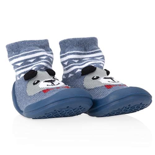 Nuby Snekz Comfortable Rubber Sole Sock Shoes for First Steps- Blue Bear/Large 22-30 Months image 5