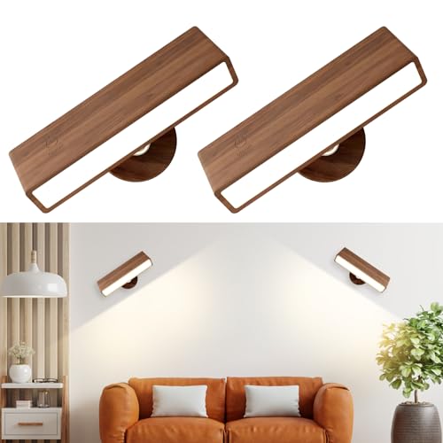 Focenat Lámpara de pared LED, 2 uds. pplique de pared interior, 4000 mAh, lámpara de lectura recargable con control táctil, rotación de 360°, lámpara magnética moderna de pared LED para salón