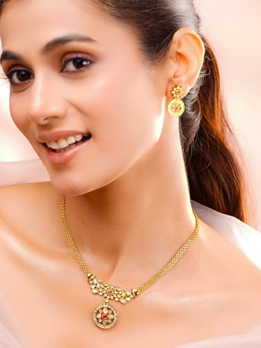 Image of Rubans American Diamond Zirconia Necklace Set Traditional Stylish Jewellery Gift for Women & Girls