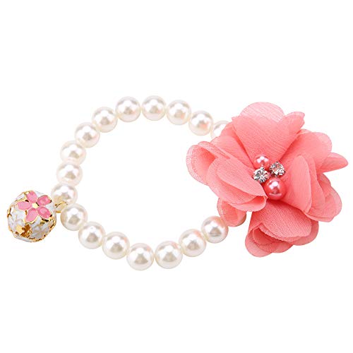HEEPDD Collar de Flores de Perlas para Mascotas, Collar Elástico Ajustable con Campana Pequeña para Cachorros de Perros Pequeños, Diseño de Perlas de Simulación (Pink)