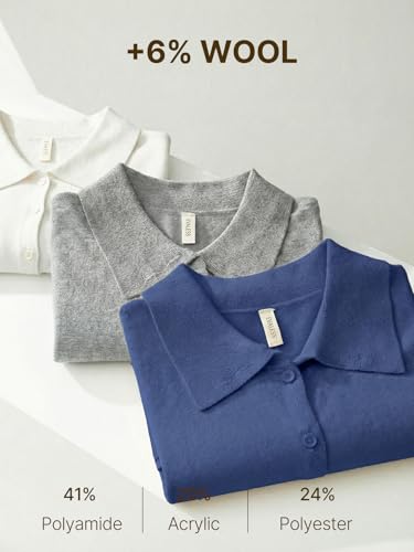 EVALESS Cardigan Sweaters for Women Lightweight Trendy Long Sleeve Lapel Collar Button Down Sweaters Spring Fashion 2026 Wool Blend Knit Cardigans Sweater Tops Spring Outfits Dirty Blue Medium