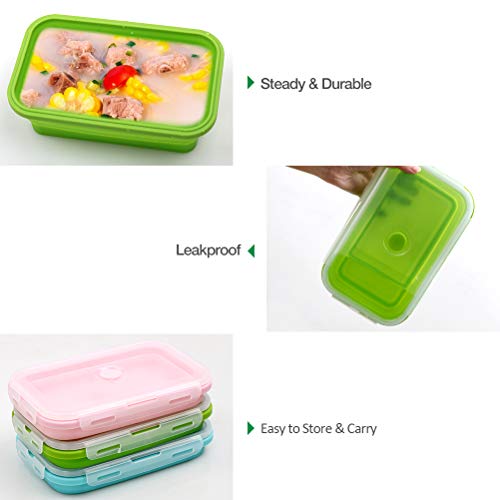 Alimat Plus Silicone Food Storage Containers With Lids - 3 Pack Set 28Oz/800Ml Collapsible Meal Prep Lunch Containers - Microwave, Freezer And Dishwasher Safe #TOP3