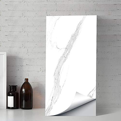 wxiang 30cmx60cm 4 PièCes Autocollant De Carrelage Motif De Marbre Auto-AdhéSif éTanche Cuisine Carreaux Autocollants Salle De Bain Vinyle Sticker Carrelage -Blanc