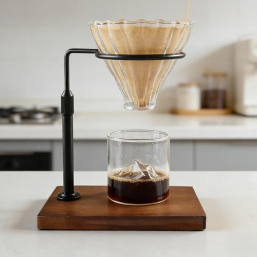 Soporte de madera para cafetera de goteo ajustable, estación de espresso elegante 6