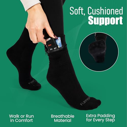 Zipper Sock Wallet (3 Pack) - Cotton & Polyester Zipper Socks with Pockets - Fits shoe size 6-13 - Black3
