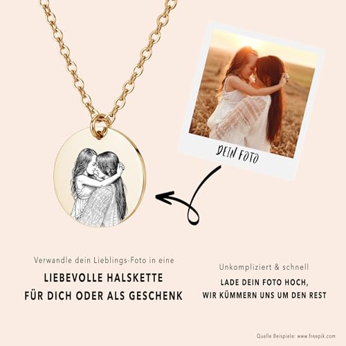 Golden Paw Personalisierte Foto Halskette mit Gravur - Haustier, Paar, Kind, Oma, Opa, Liebe, Hochzeit - Bild gravieren, Geschenk und Erinnerung von Hund, Katze, Pferd | 45 + 5 cm verstellbar - Gold