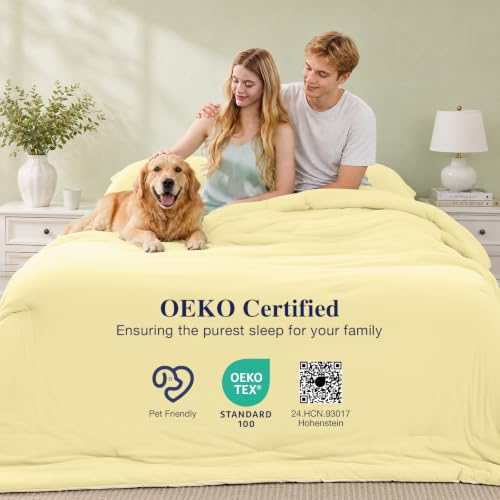 Image of MUXHOMO Cooling Comforter Set Full Size, Lightweight Summer Comforter for Hot Sleeper, Reversible Bedding with ICY Cooling Surface, Includes 1 Comforter (82 inchx86 inch) and 2 Shams (20 inchx 26 inch), Cream Yellow