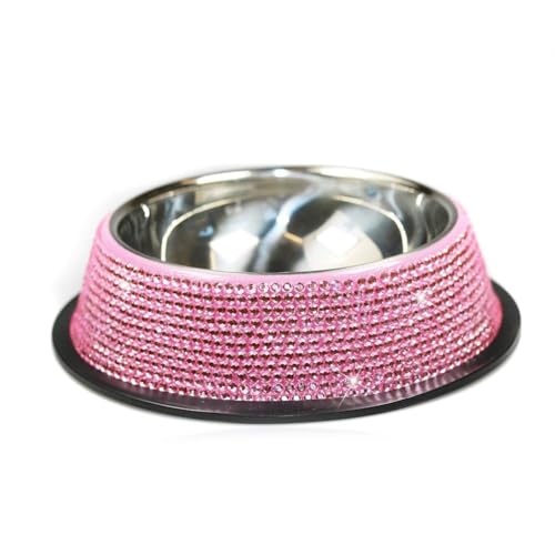Ciotole per cani di piccola taglia, rosa, con strass luccicanti, in acciaio inox, ciotole per animali domestici per gatti di piccola taglia (18 cm)
