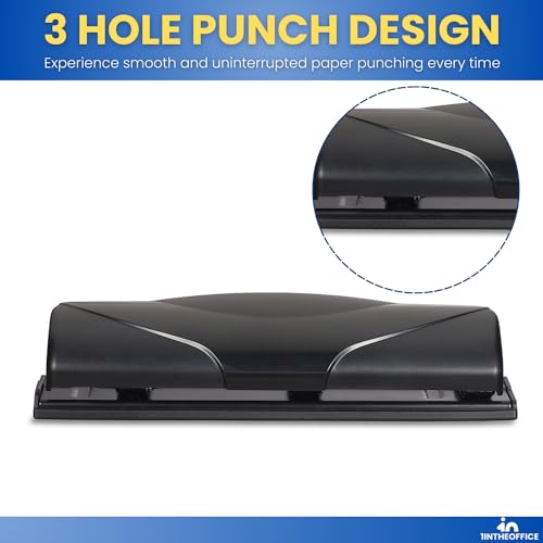 1InTheOffice Mini 3 Hole Punch, for Binder, 6 Sheet Capacity, 5.6 x 5.51 x 8.5, Black - Thumbnail 5