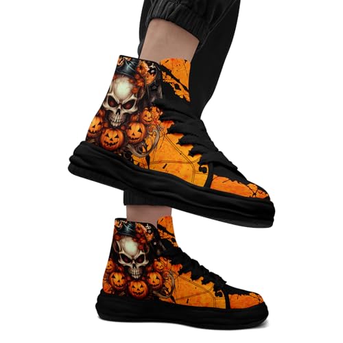 High-Top Canvas Platform Sneakers for Casual Walking, Women's Halloween Design Chunky Shoes Elevated Trainers4