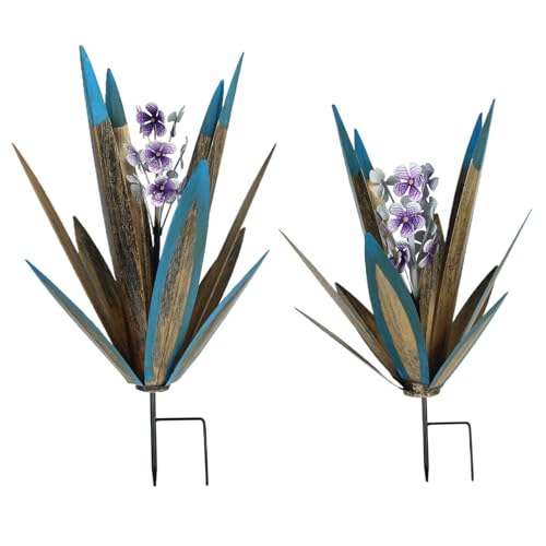 Design unico delle piante di agave: due piante di agave in metallo in due dimensioni (4x49,5 cm/1,57x19,45 pollici e 4x42 pollici/1,57x16,54 pollici) con un design sorprendente che imita le vere piante di agave, aggiungendo un tocco artistico unico al tuo spazio esterno.