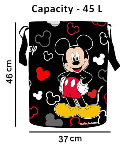 Image of Kuber Industries Disney Mickey Laundry Basket | Non-Woven Round Laundry Basket | Clothes Storage Hamper | Foldable Laundry Bag with Handle | Toy Storage Basket | 45 LTR | Black