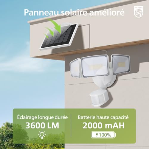 Éclairage Extérieur Solaire Philips de 3600 LM pour Sécuriser l'Entrée Maison