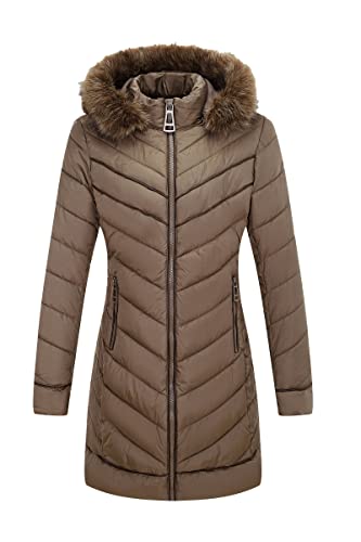 Bellivera Puffer Jacket Women,Lightweight Padding Bubble Hooded Coat With Fur Collar Warmth Outerwear 23707 Taupe M #TOP1