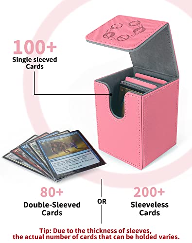 Zlca Card Deck Box For Mtg, Card Storage Box Fits 100+ Single Sleeved Cards, Pu Leather Strong Magnet Card Deck Case For Magic Commander Tcg Cards (Pink) #TOP2