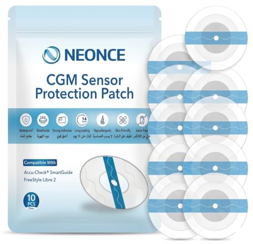 NEONCE CGM Sensor Protection Patch Waterproof Adhesive Patches for FreeStyle Libre 2 and Accu-Chek SmartGuide Clear 14-Day Long-Lasting Wear Sweatproof Suitable for Sensitive Skin 1 Pack (10 Pcs)