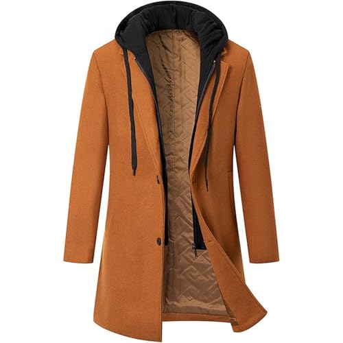 Trench da uomo in lana, invernale, con cappuccio, in cotone,