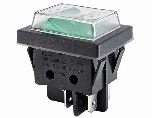 Interrupteur à bascule avec couvercle étanche 2 pôles (4 broches) 16A 250V CA 30x22mm Bouton vert éclairé