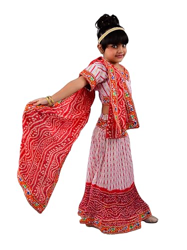 Image of AHHAAAA Kids Ethnic Ghoomar Lehenga Choli-Chania Choli with Dupatta Set for Baby Girls Y0033