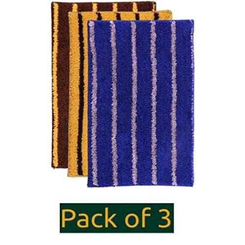 Image of Anti Skid Doormats for Home and Office Entrance Living Room and Bathroom Mats | Entrance Door Mats for Home and Office Entryway. (Pack of 3 (Line Blue-Yellow-Brown), 20x32)