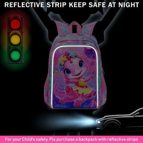 Image of CCJPX 3PCS Dinosaur Backpack for Girls, 16 Inch Kids Ballet Preschool School Backpacks with Lunch Box, Cute Ballet Water Resistant Bookbag with Elementary Toddler Travel