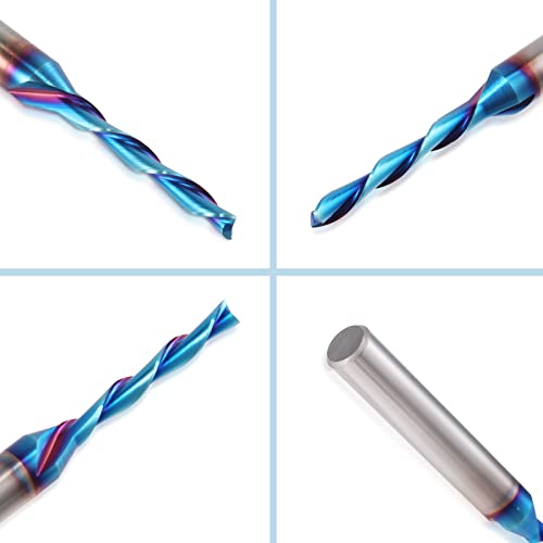 Hqmaster Spiral Router Bits Down Cut 1/4 Inch Shank Solid Carbide Nano Blue Coated Spiral Downcut Cnc Bits End Mill For Wood Cut Carving Engraver (1/8" Cutting Diameter) #TOP3