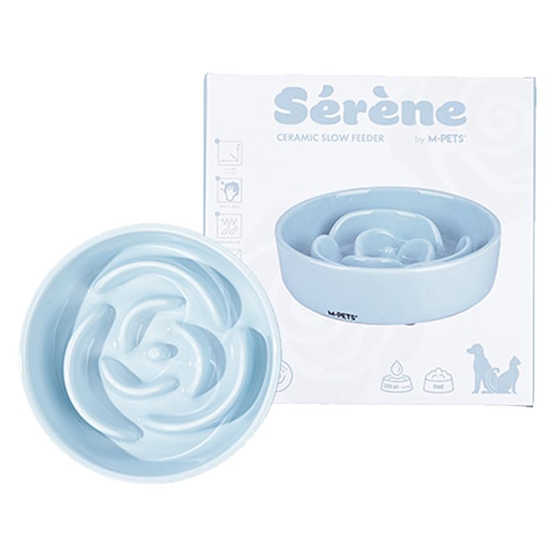 M-Pets Serene Rose Seramik Yavaş Yeme Mama Kabı 300Ml Açık Mavi