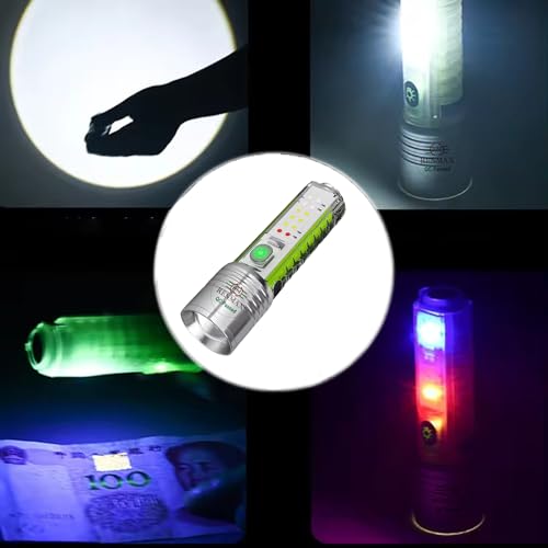 Image of RENMAX Multifunction Bright LED Torch Flashlight Rechargeable Multicolor Red Blue Green White Lighting Modes Zoom Focus Waterproof Metal - 1Pc