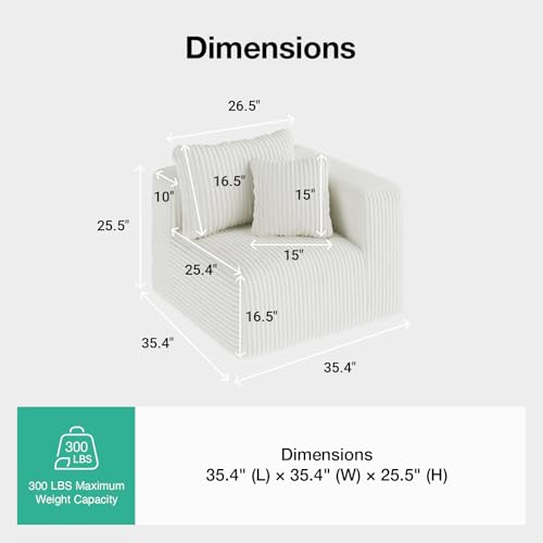Image of Novilla Modular Sectional Sofa, Modern Cloud Sectional Couch with Smarts Coil Support, Upholstered Boneless Couch for Living Room Apartments Bedroom, No Assembly Required, Beige (Right-Arm Chair)