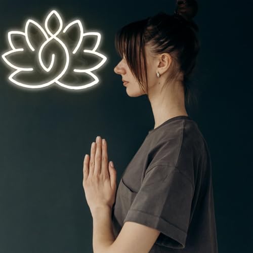 Image of Lotus Meditation Neon Sign - 12 * 15.3 inch Warm Glow Yoga Room Decor | Zen Wall Art for Home & Spiritual Space，Light Up Wall Art for Home or Yoga Studio