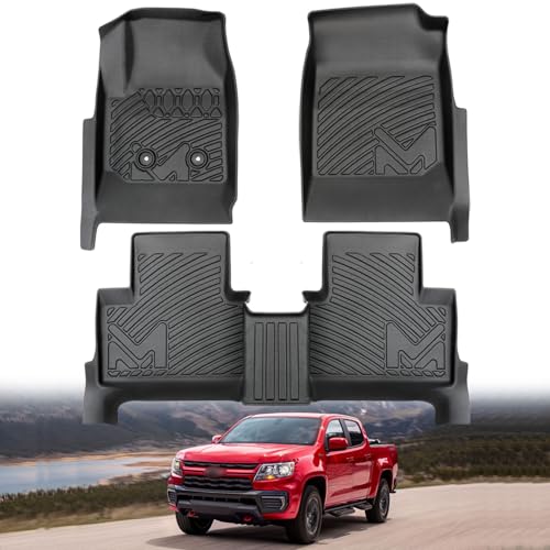 Image of TPE Automotive Floor Mats Custom for 2015-2022 Chevy Colorado /GMC Canyon Crew Cab, All Weather Cover Protection Waterproof Black Floor Liner Front & Rear Row Full Set Car Mats, 3PCS
