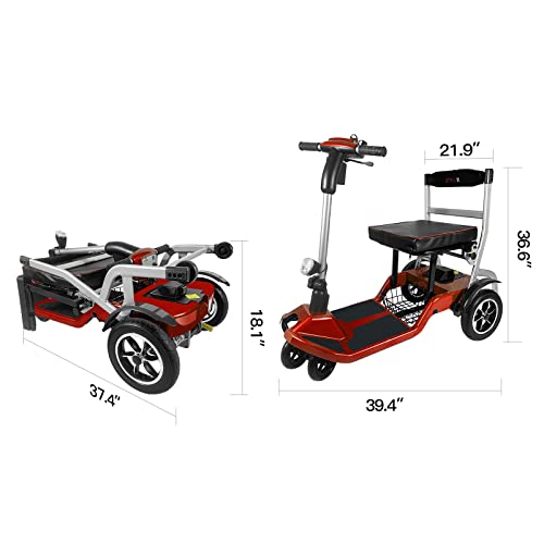 Ziilif R3B - Red Ultra Lightweight (37.5 Lb) Folding Powered Mobility Scooter For Senior/Adult- Easy For Travel - Airlines Approved With Warranty #TOP4
