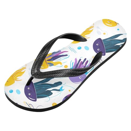 ALAZA Colorful Cartoon Jellyfish Flip Flops for Women Fashion Beach Slippers Comfort Mens Flip Flops Non-Slip Rubber Shower Slippers Sandal for Hotel Travel Sport,XS2