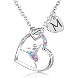 Regalos de bailarina para niñas, colgante de corazón con circonita cúbica colorida, bailarina de ballet, adolescentes, niñas, letra inicial, joyería de danza del arco iris, mujer, circonita cúbica,