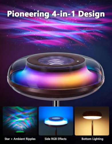 Image of Bairth Uplighter Floor Lamp for Living Room, Ripple and Star Projector