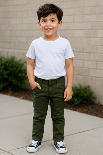 Image of Boys Cotton Stretch Casual Trouser Combo - 4 Pack (Olive, Black, Beige, Brown) | Comfortable Slim Fit Kids Pants Stylish Boys Bottoms