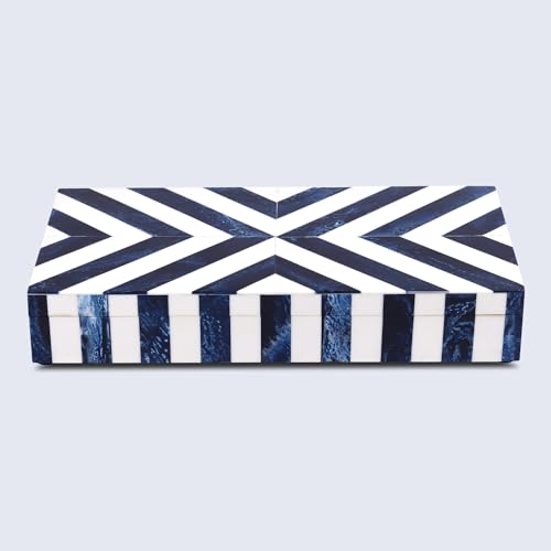 Image of Handicrafts Home Chevron Collection, Storage Organizer Decorative Box Multipurpose Gift - Chevron Blue 12x6x2 inch